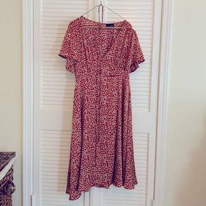 Printed red faux wrap dress